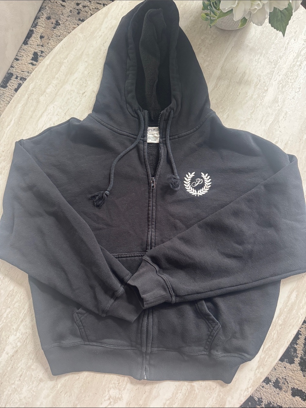 PINK Victoria's Secret Black Sherpa-Lined Zip Hoodie
